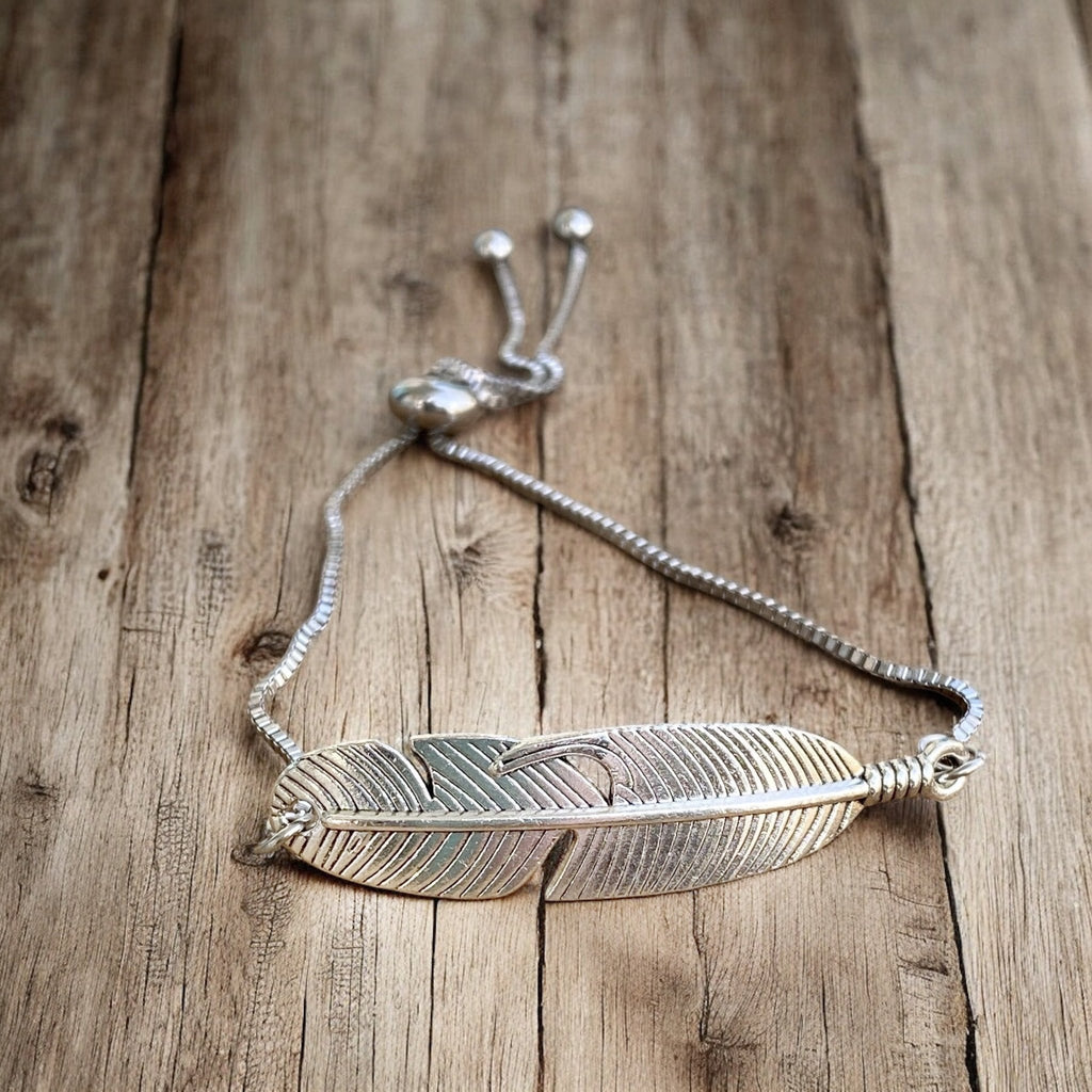 Adjustable Bracelet - Silver Feather - Modern Hustle Marketplace