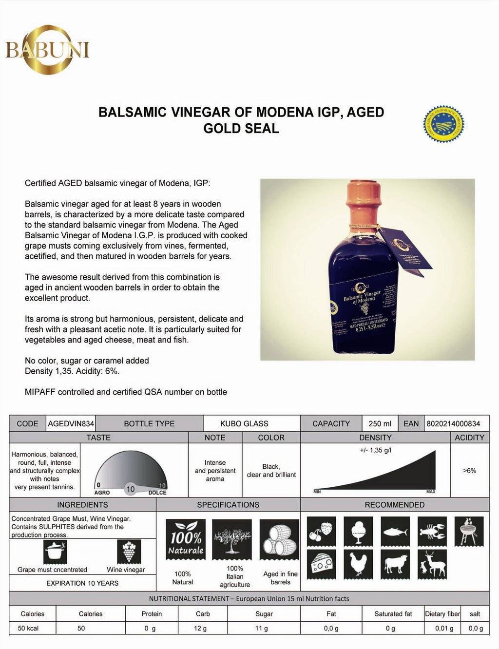 Aged Balsamic Vinegar (up to 8 yrs), Modena IGP - Modern Hustle Marketplace
