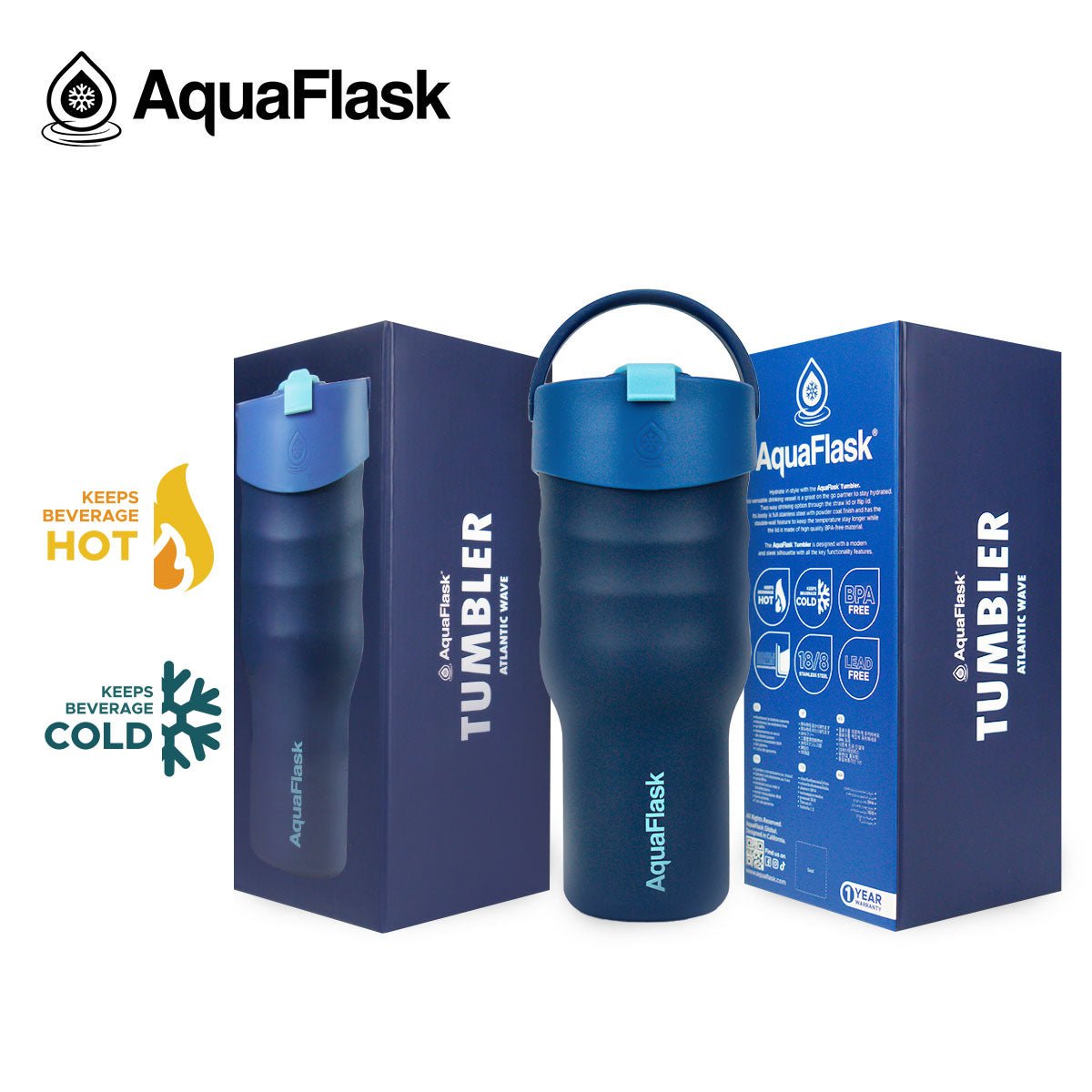 Aqua Flask Tumbler – Vacuum Insulated Stainless Steel Travel Cup 887ml (30 oz) - Modern Hustle Marketplace