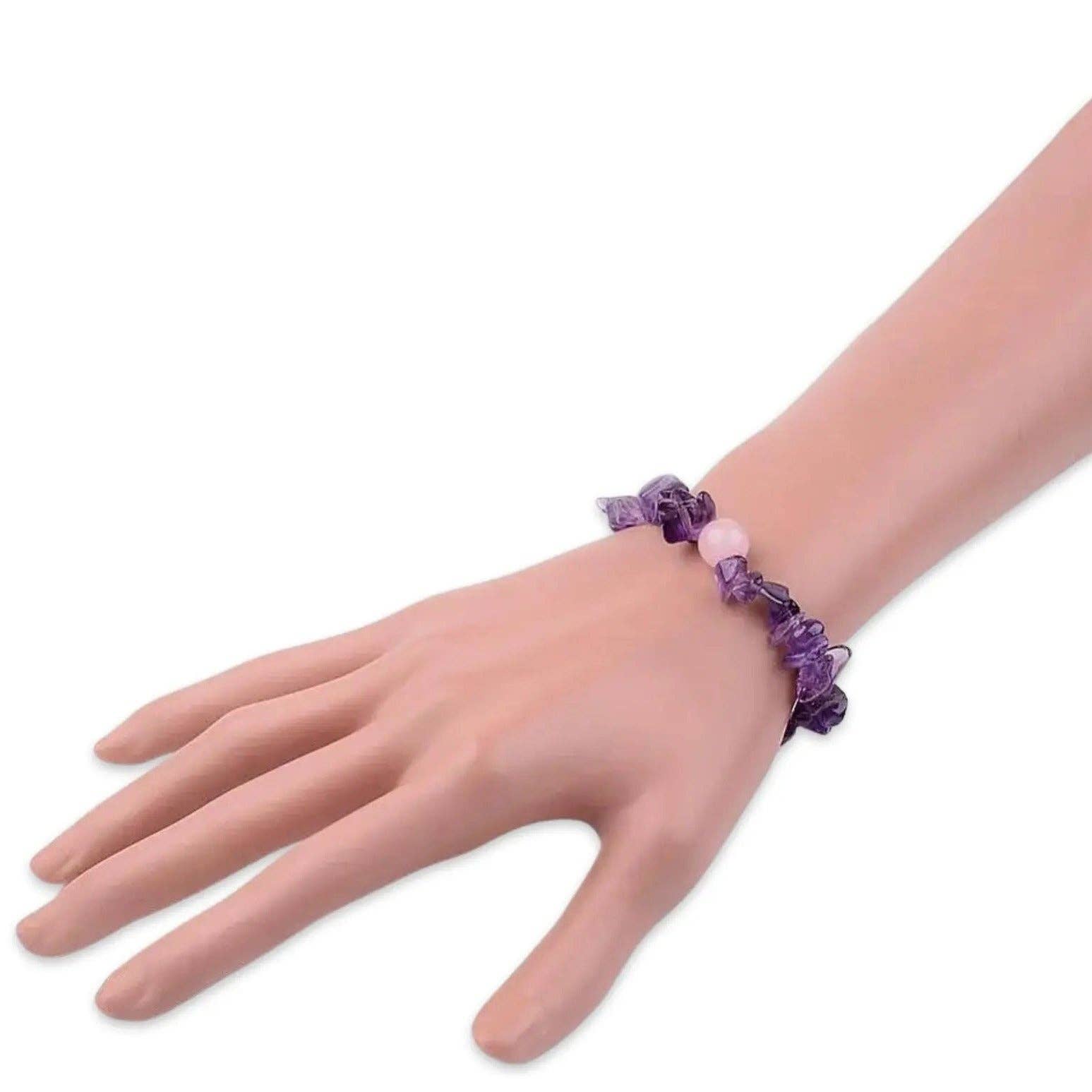 Bracelet - Amethyst & Rose Quartz - Chips & Bead - Modern Hustle Marketplace