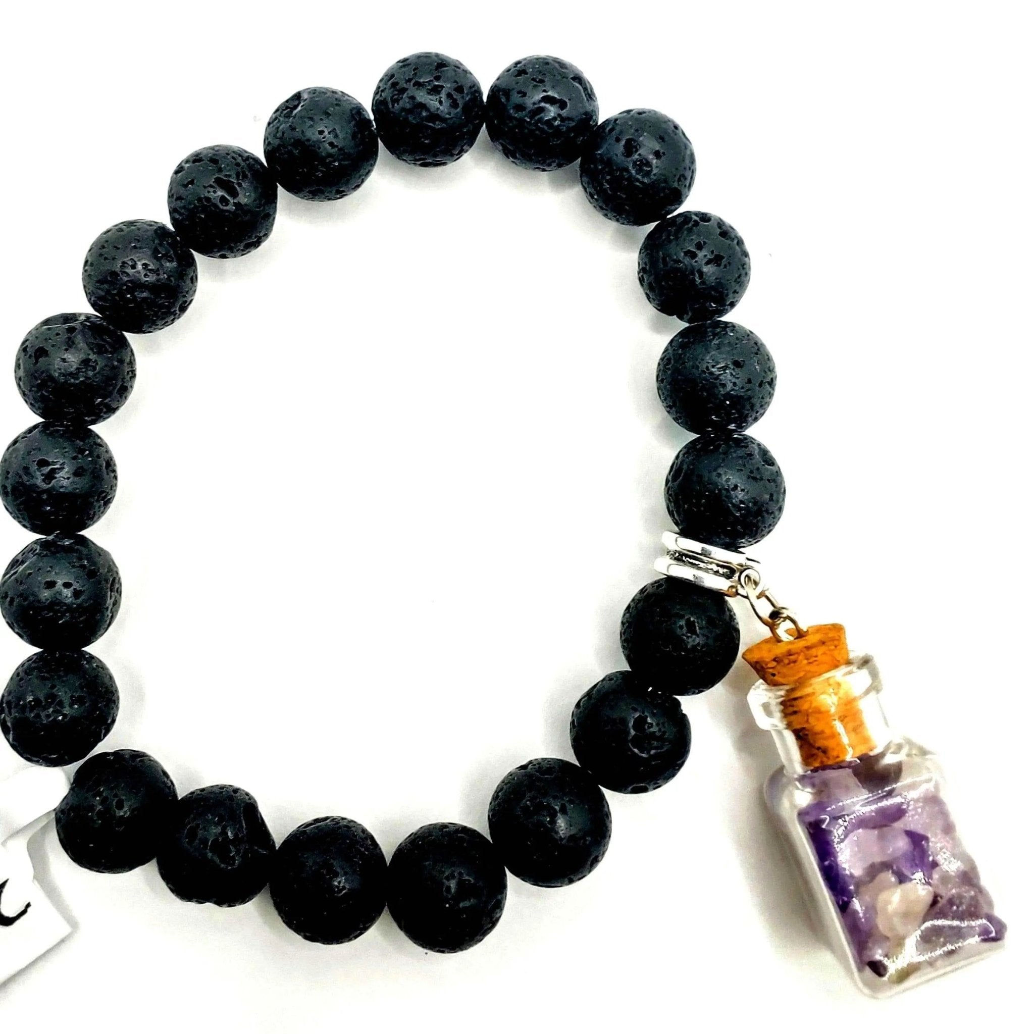 Bracelet - Lava Rock - Glass Bottle - Square - Amethyst - 8mm - Modern Hustle Marketplace