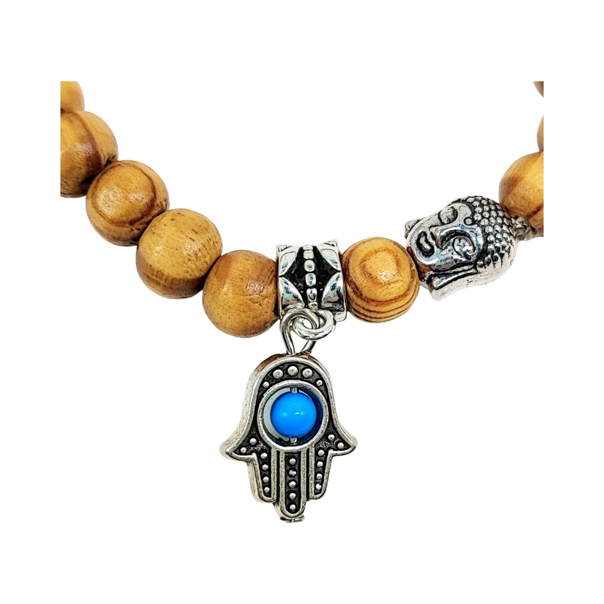 Bracelet - Wood - Fatima Hand - Howlite - Blue - 8mm - Modern Hustle Marketplace