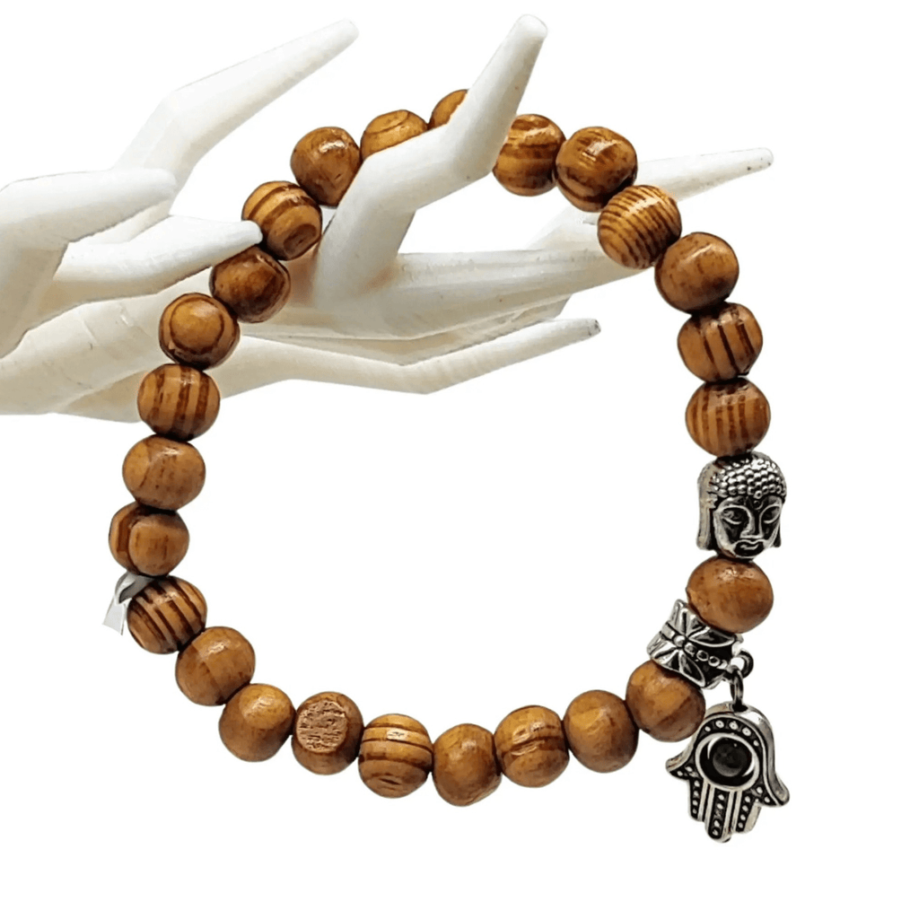 Bracelet - Wood - Fatima Hand - Red Tiger Eye - 8mm - Modern Hustle Marketplace