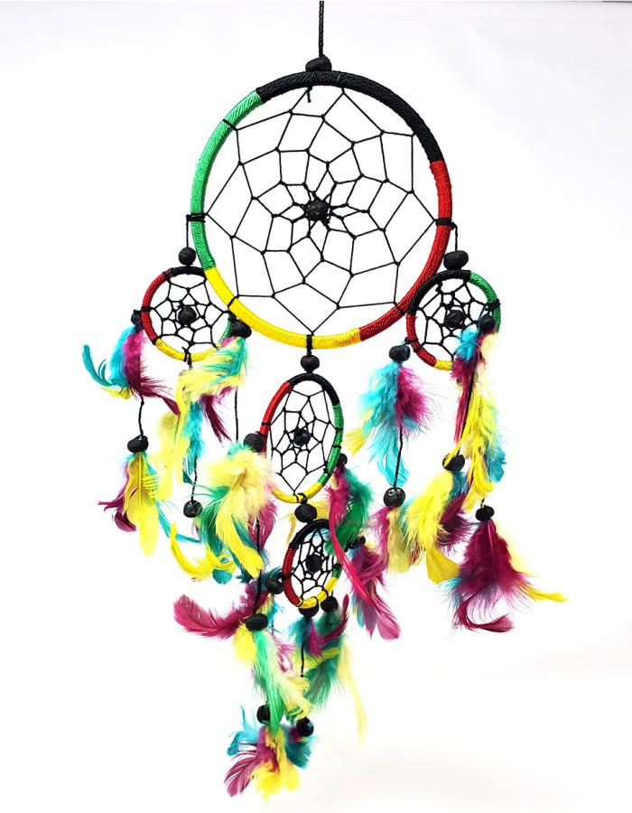 Home Decor - Dreamcatcher - Five Rings with Feathers & Beads - Modern Hustle Marketplace
