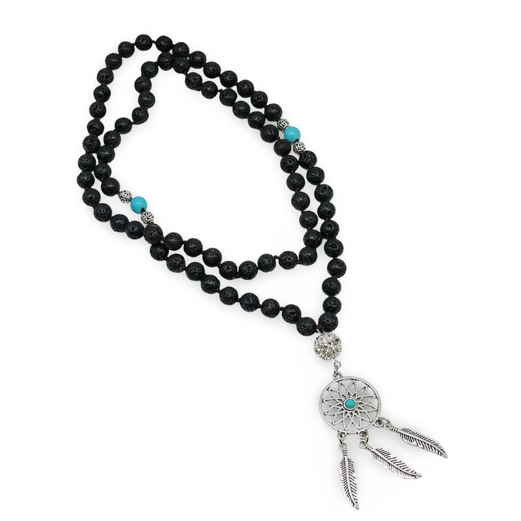 Mala - Bracele / Necklace - Multi Strand - Lava Stone Turquoise with Dream Catcher - Modern Hustle Marketplace