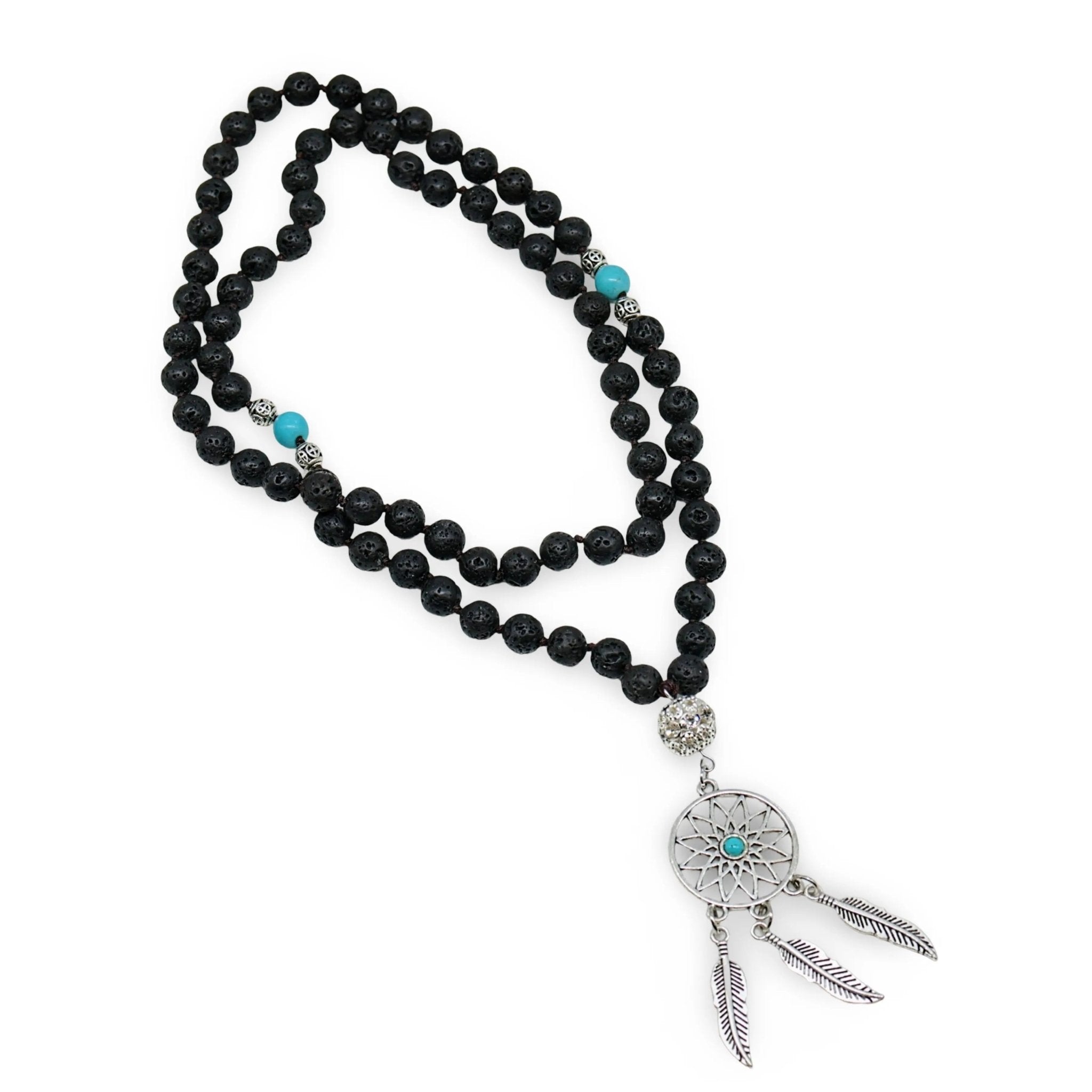 Mala - Bracele / Necklace - Multi Strand - Lava Stone Turquoise with Dream Catcher - Modern Hustle Marketplace