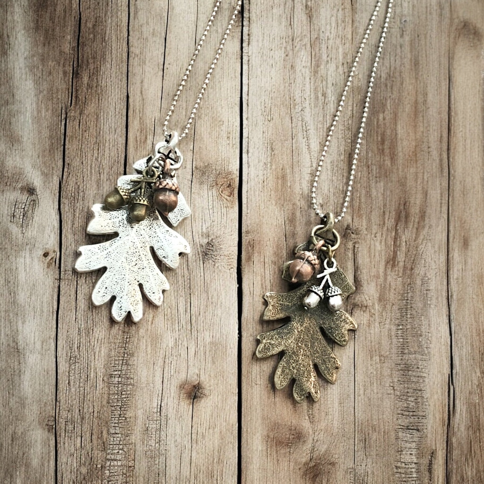 Oak Leaf & Acorn Necklace – Silver - Tone or Bronze - Tone Forest Pendant - Modern Hustle Marketplace