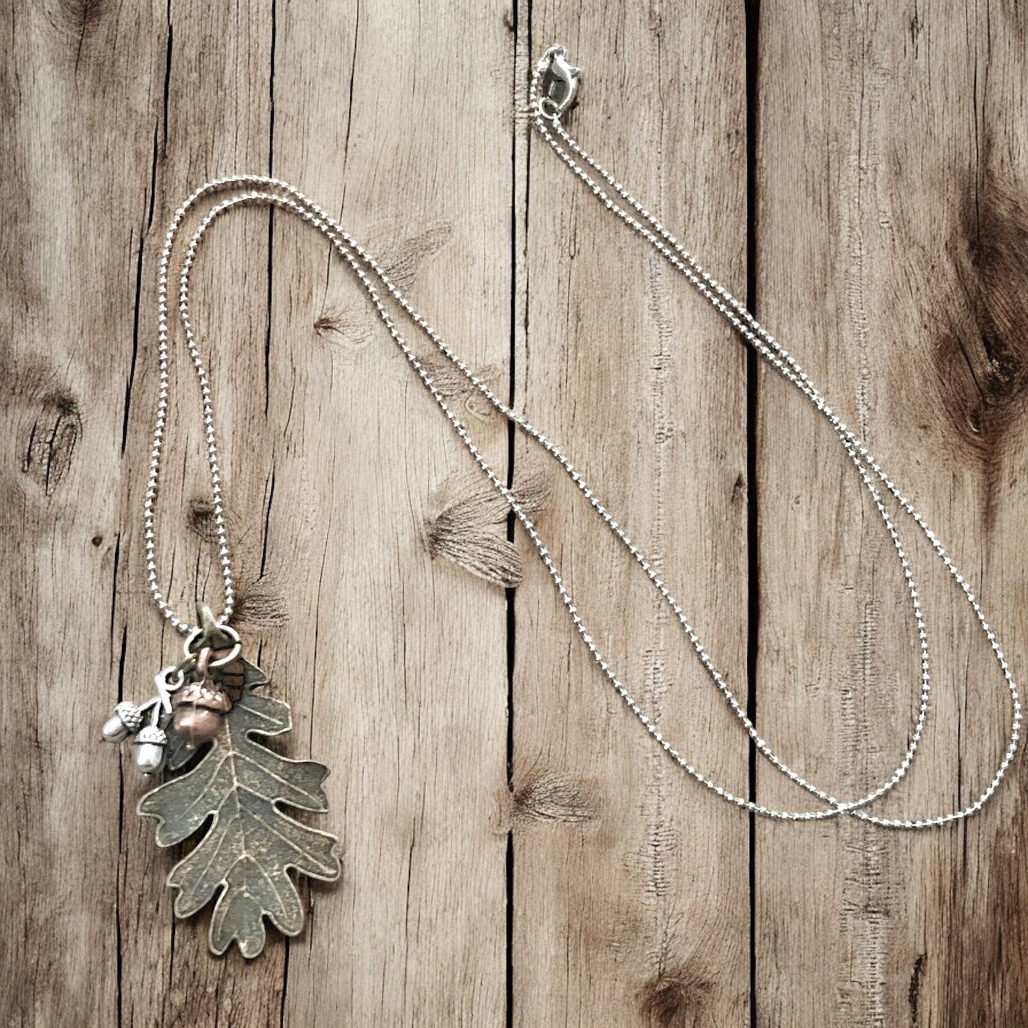 Oak Leaf & Acorn Necklace – Silver - Tone or Bronze - Tone Forest Pendant - Modern Hustle Marketplace