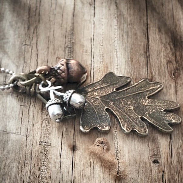 Oak Leaf & Acorn Necklace – Silver - Tone or Bronze - Tone Forest Pendant - Modern Hustle Marketplace
