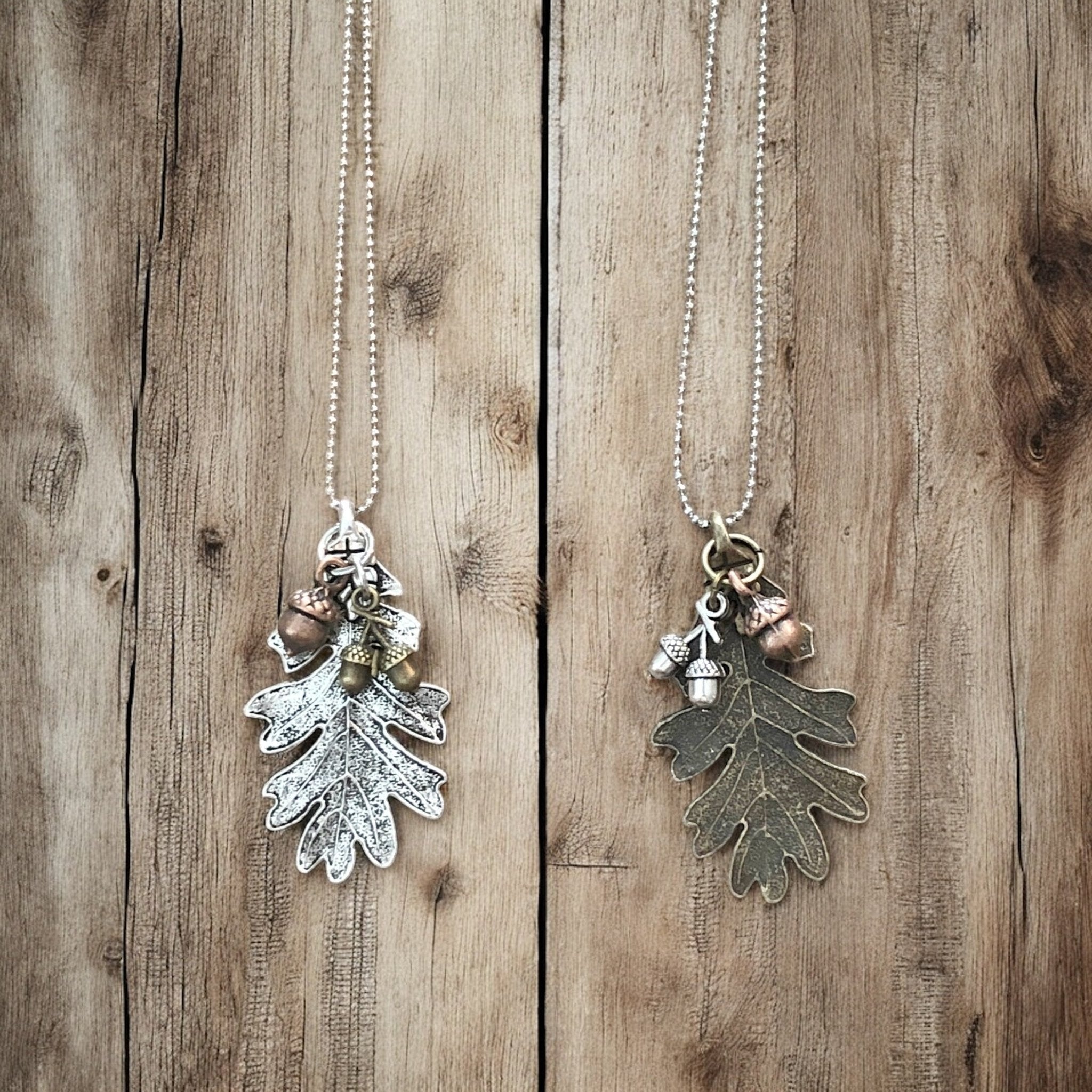 Oak Leaf & Acorn Necklace – Silver - Tone or Bronze - Tone Forest Pendant - Modern Hustle Marketplace