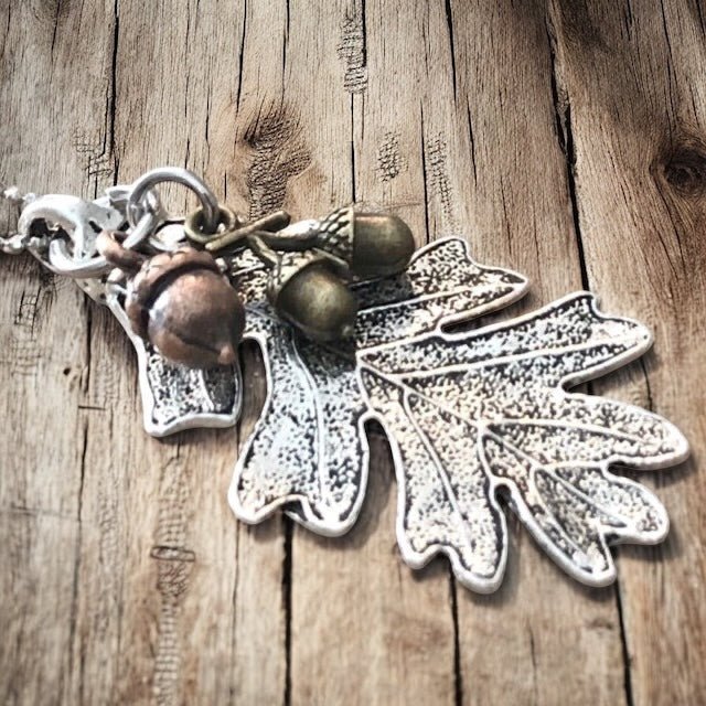 Oak Leaf & Acorn Necklace – Silver - Tone or Bronze - Tone Forest Pendant - Modern Hustle Marketplace