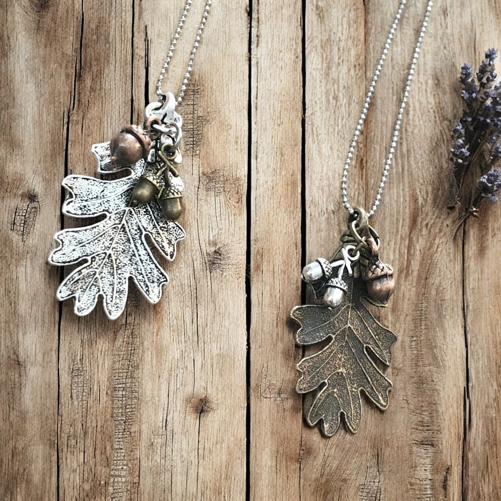 Oak Leaf & Acorn Necklace – Silver - Tone or Bronze - Tone Forest Pendant - Modern Hustle Marketplace