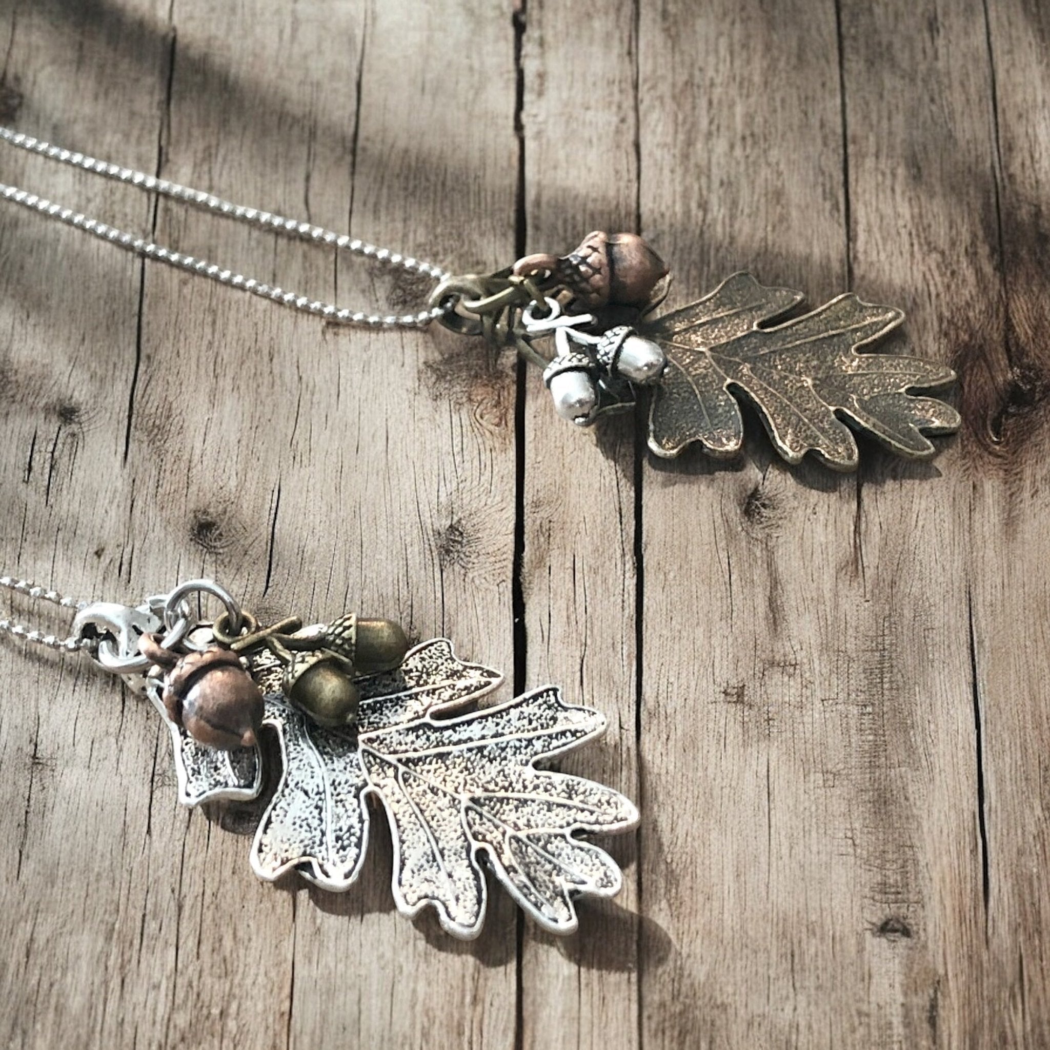 Oak Leaf & Acorn Necklace – Silver - Tone or Bronze - Tone Forest Pendant - Modern Hustle Marketplace