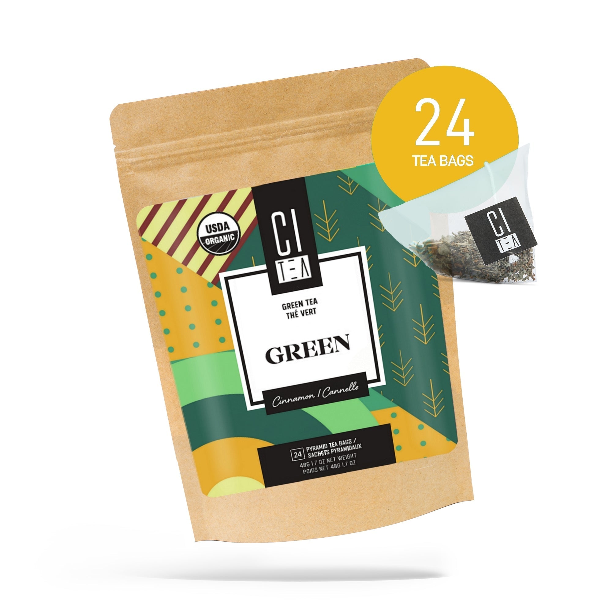 Organic Green tea with Cinnamon - 24 Pyramid Tea Bags - Modern Hustle Marketplace