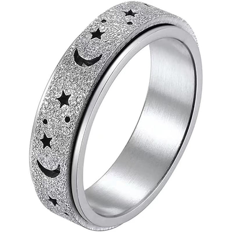 Rotating Ring - Stress Anxiety Relief - Stainless Steel - Silver Moon and Star - Modern Hustle Marketplace