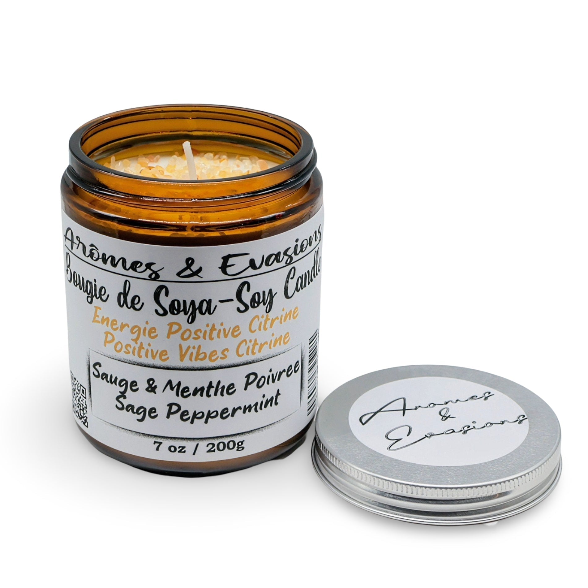 Scented Soy Candle - Positive Vibes - Clary Sage & Peppermint Essential Oils - Citrine Stones - Modern Hustle Marketplace