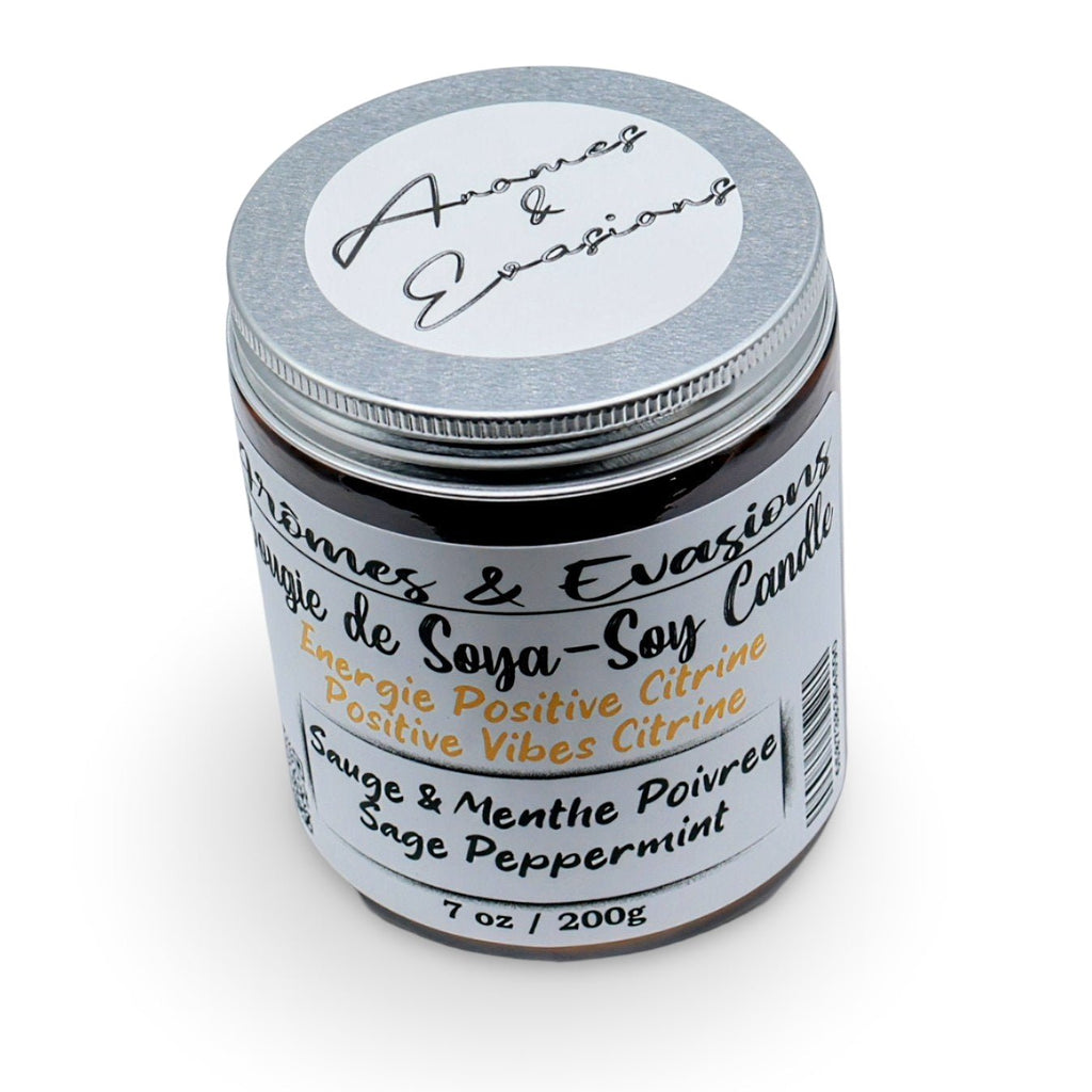 Scented Soy Candle - Positive Vibes - Clary Sage & Peppermint Essential Oils - Citrine Stones - Modern Hustle Marketplace