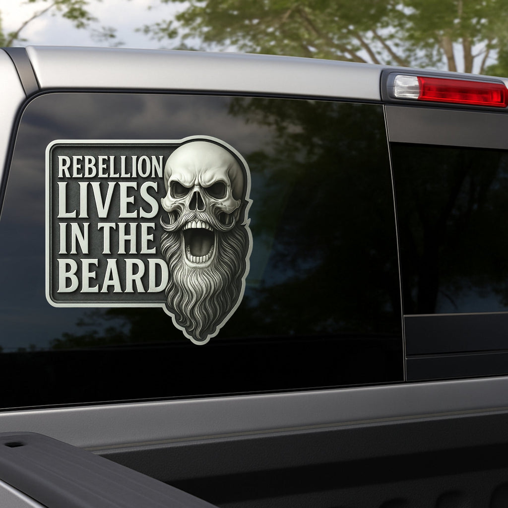 The “Rebellion Lives In The Beard” Decal (10”x10”) – Premium Laminated Vinyl | Die - Cut Skull & Beard Design | Weatherproof Vehicle Sticker | Collector Series - Modern Hustle Marketplace