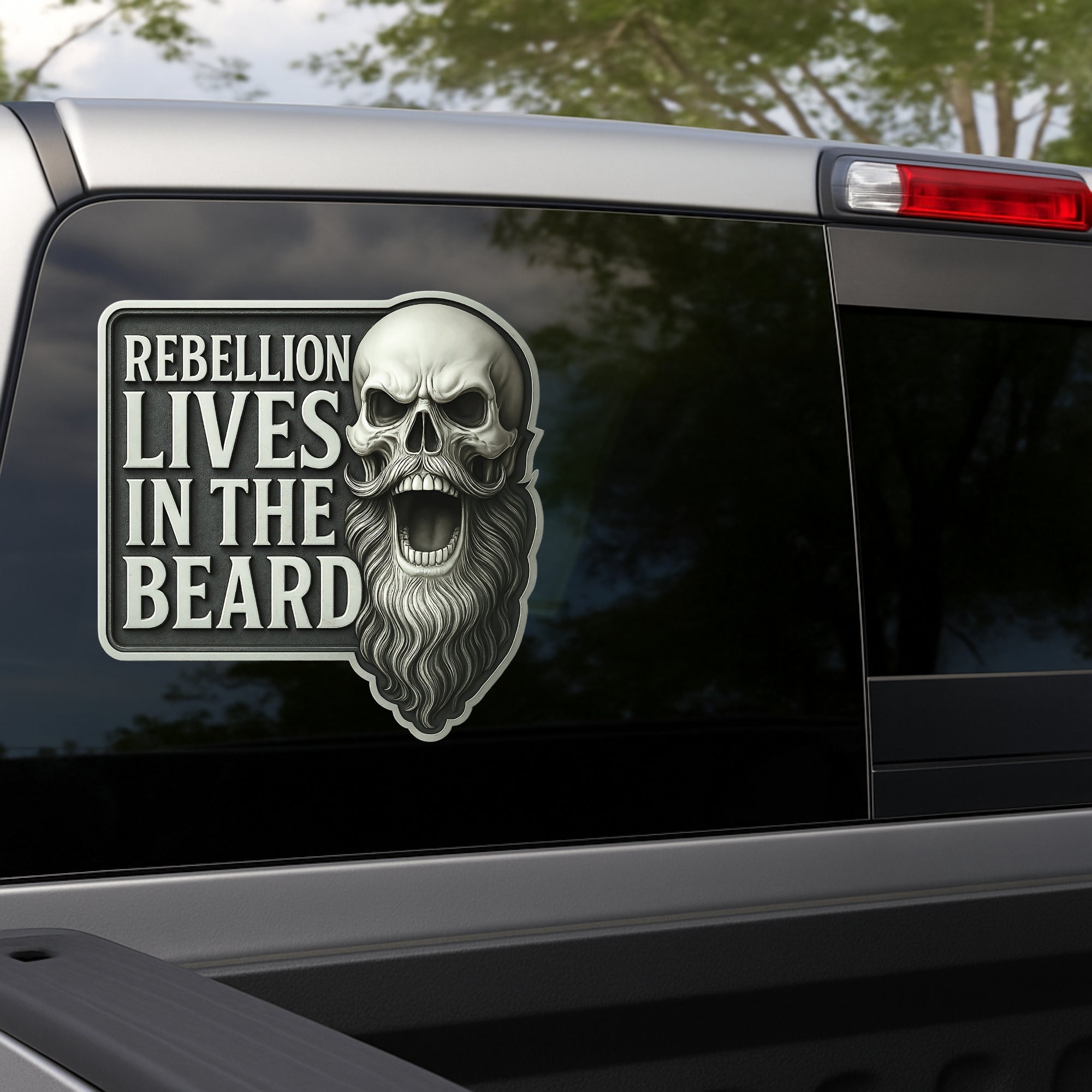 The “Rebellion Lives In The Beard” Decal (10”x10”) – Premium Laminated Vinyl | Die - Cut Skull & Beard Design | Weatherproof Vehicle Sticker | Collector Series - Modern Hustle Marketplace